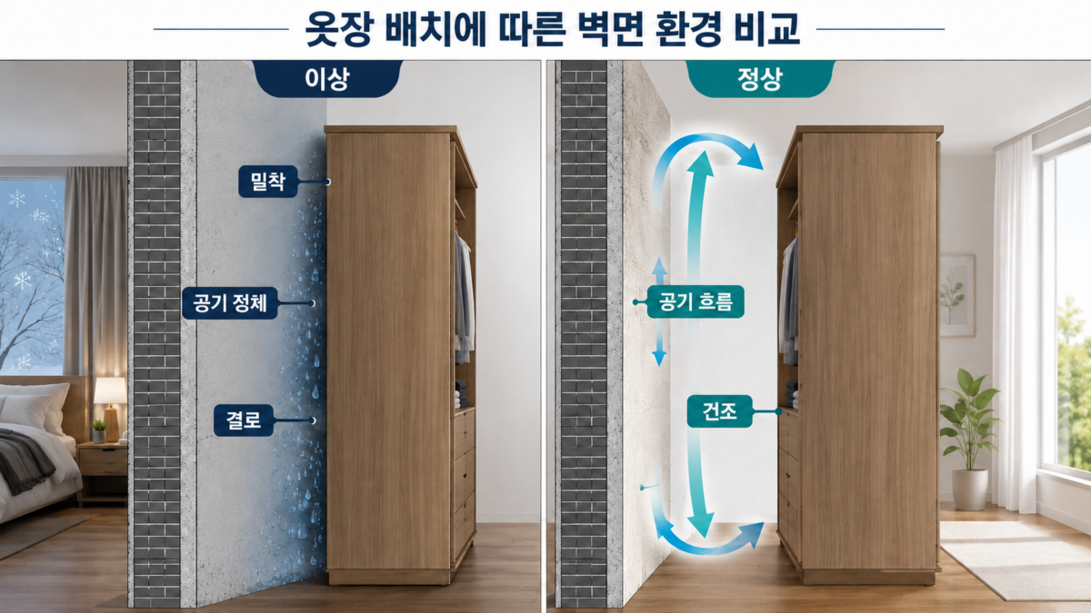 가구 밀착과 공기 흐름 비교