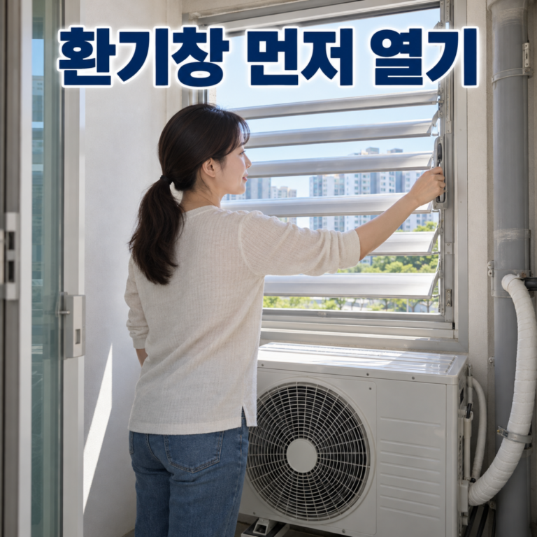 에어컨 실외기실 환기창 열기, 루버·방충망·적재물 확인 순서